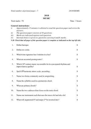 Nagaland Board Class 12 MUSIC 2018 Question Papers