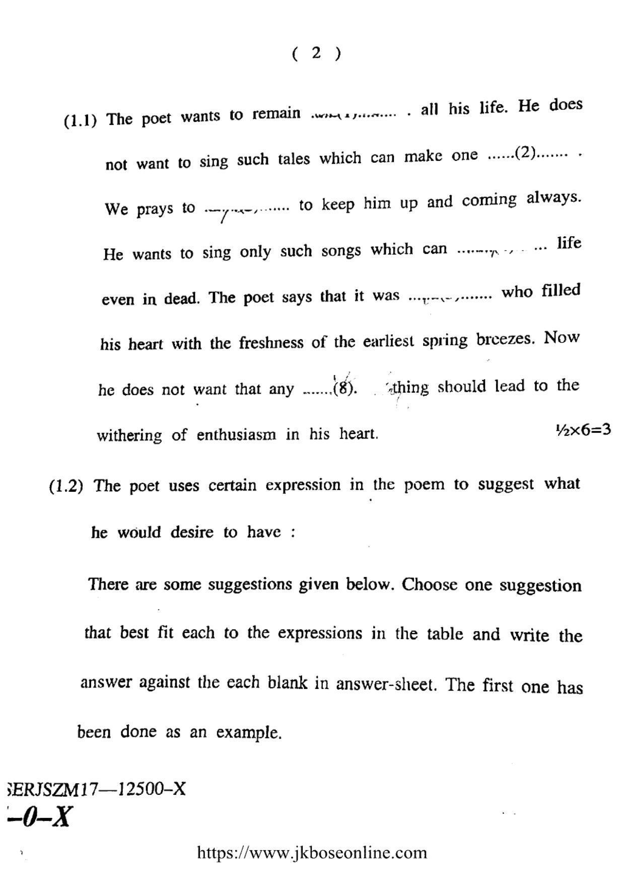 JKBOSE Class 12 English Question Papers 2017 (12500-X) - Page 2