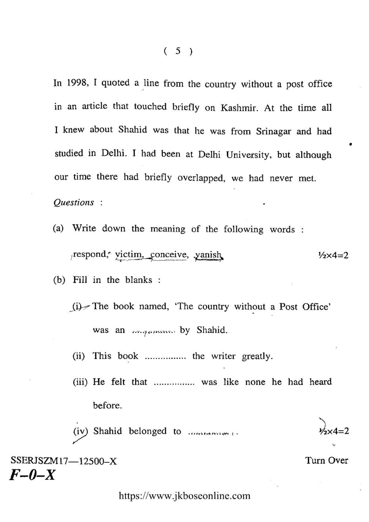 JKBOSE Class 12 English Question Papers 2017 (12500-X) - Page 5