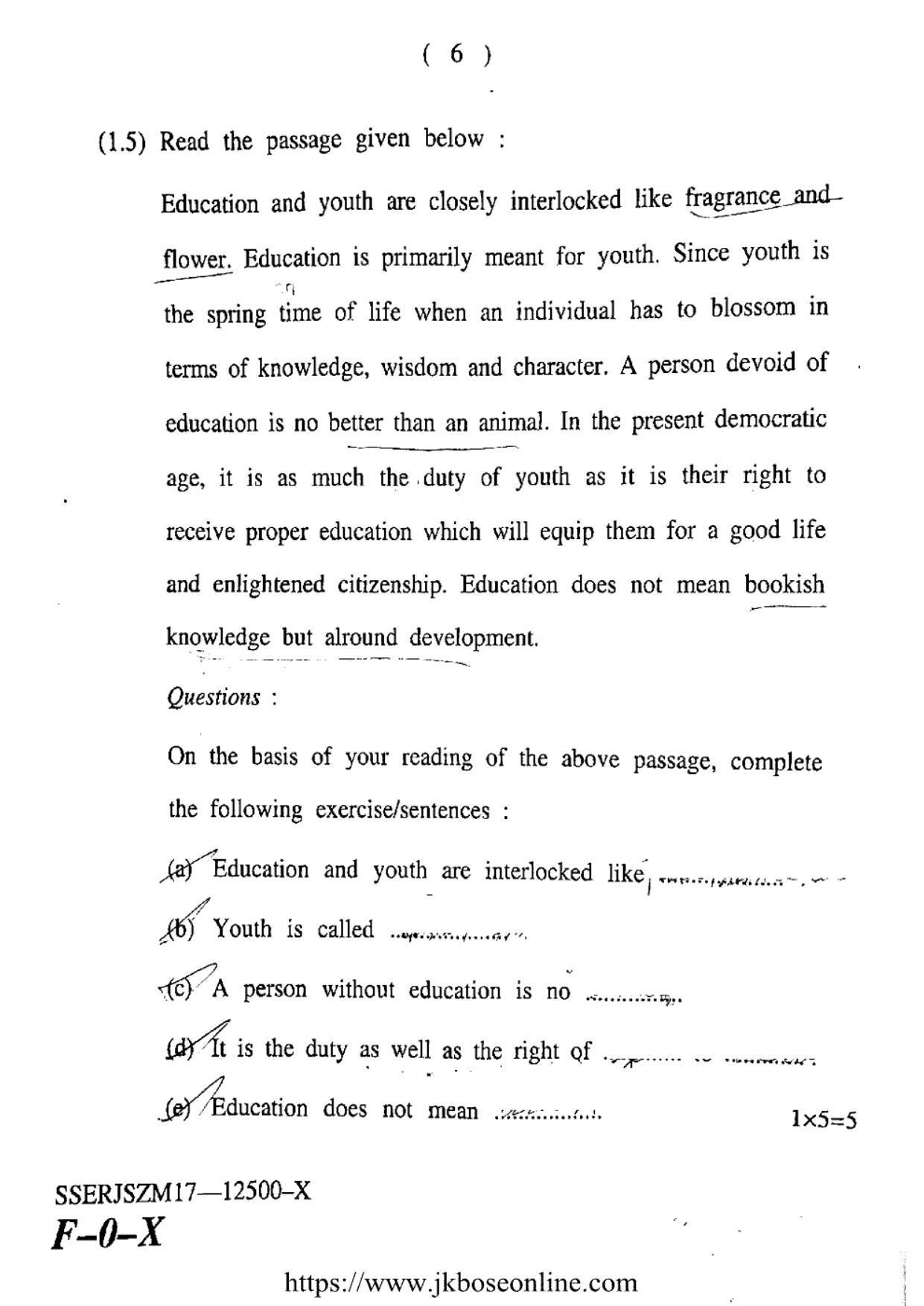 JKBOSE Class 12 English Question Papers 2017 (12500-X) - Page 6