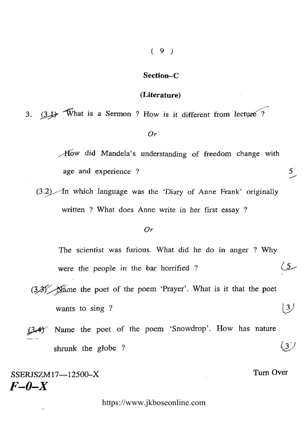 JKBOSE Class 12 English Question Papers 2017 (12500-X) - Page 9
