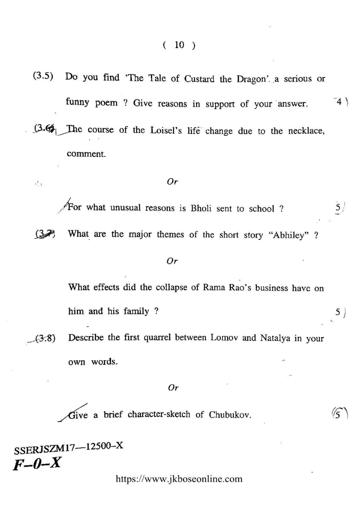 JKBOSE Class 12 English Question Papers 2017 (12500-X) - Page 10