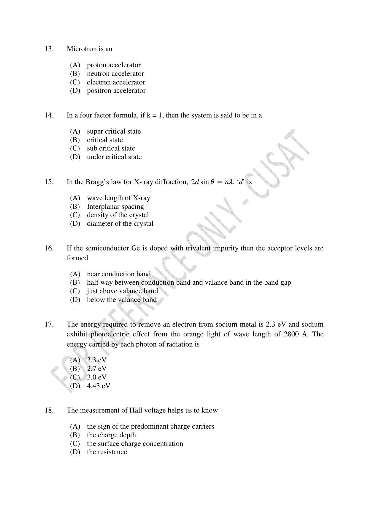CUSAT CAT 2023 MSC Forensic Science Question Paper - Page 3