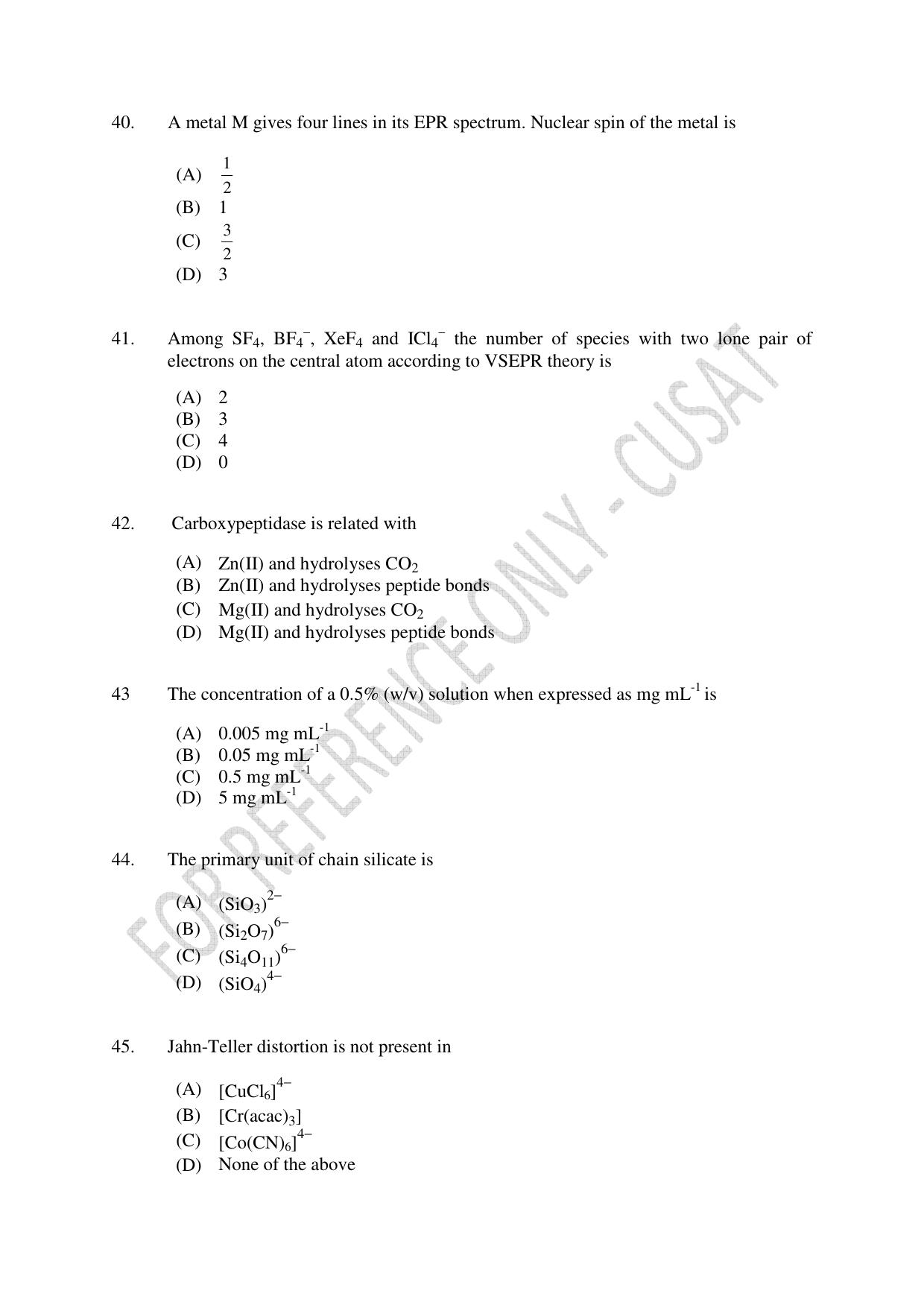 CUSAT CAT 2023 MSC Forensic Science Question Paper - Page 8