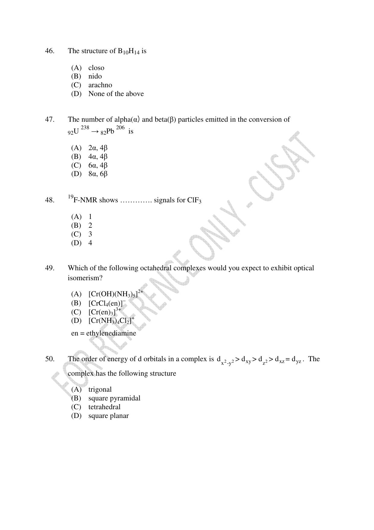 CUSAT CAT 2023 MSC Forensic Science Question Paper - Page 9