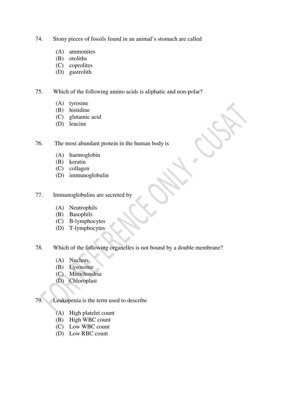 CUSAT CAT 2023 MSC Forensic Science Question Paper - Page 15