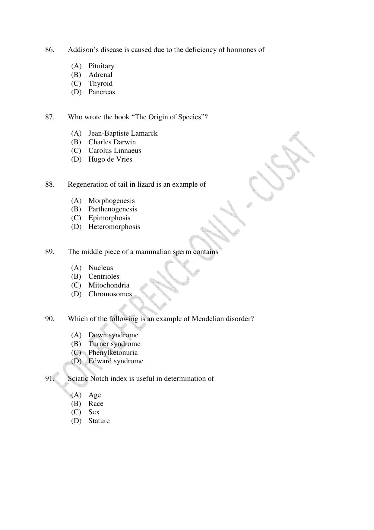 CUSAT CAT 2023 MSC Forensic Science Question Paper - Page 17