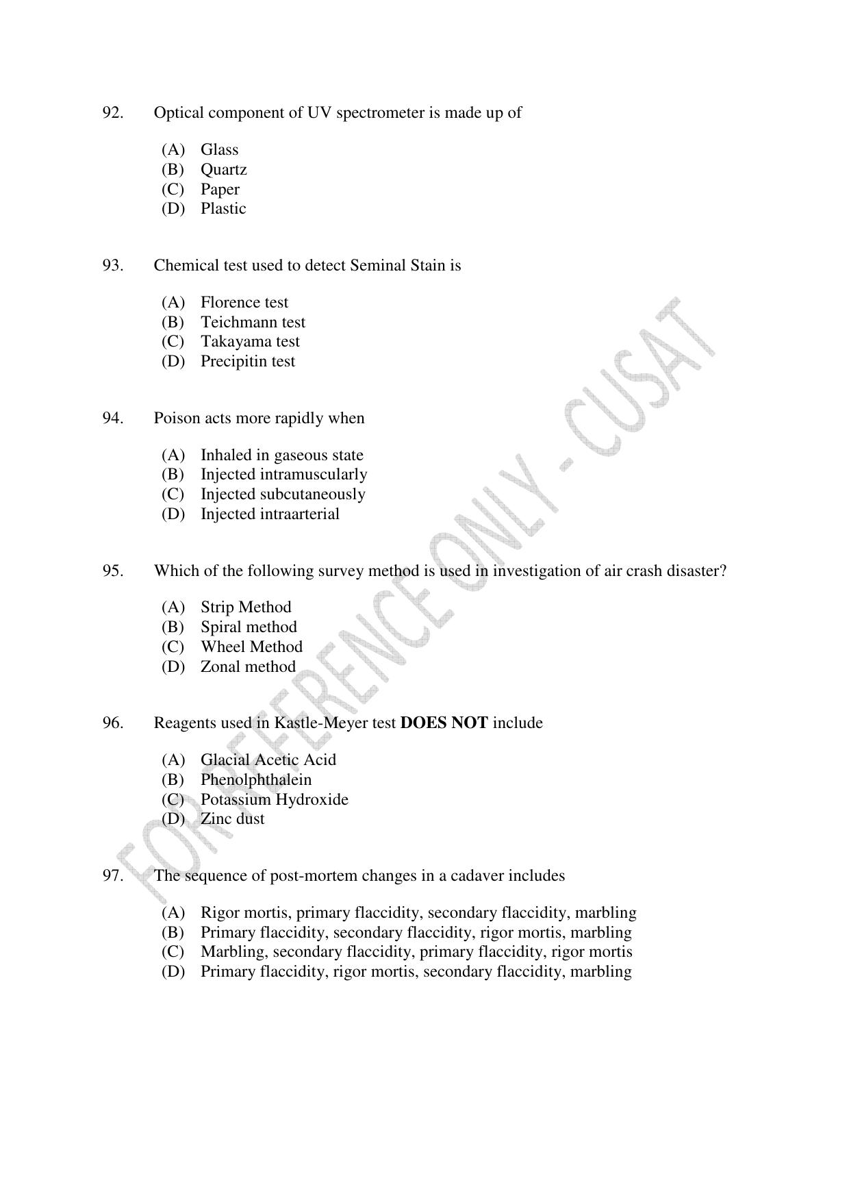 CUSAT CAT 2023 MSC Forensic Science Question Paper - Page 18
