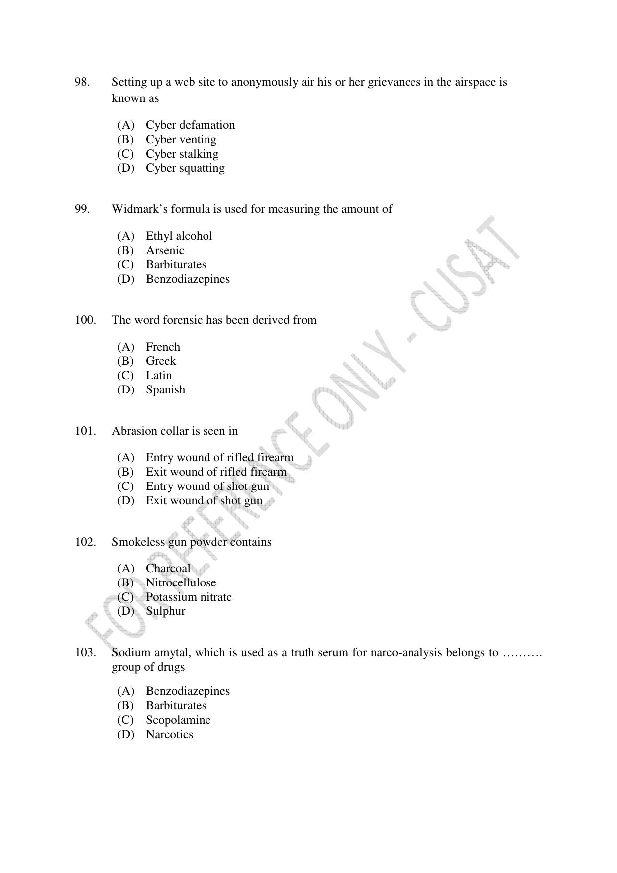 CUSAT CAT 2023 MSC Forensic Science Question Paper - Page 19