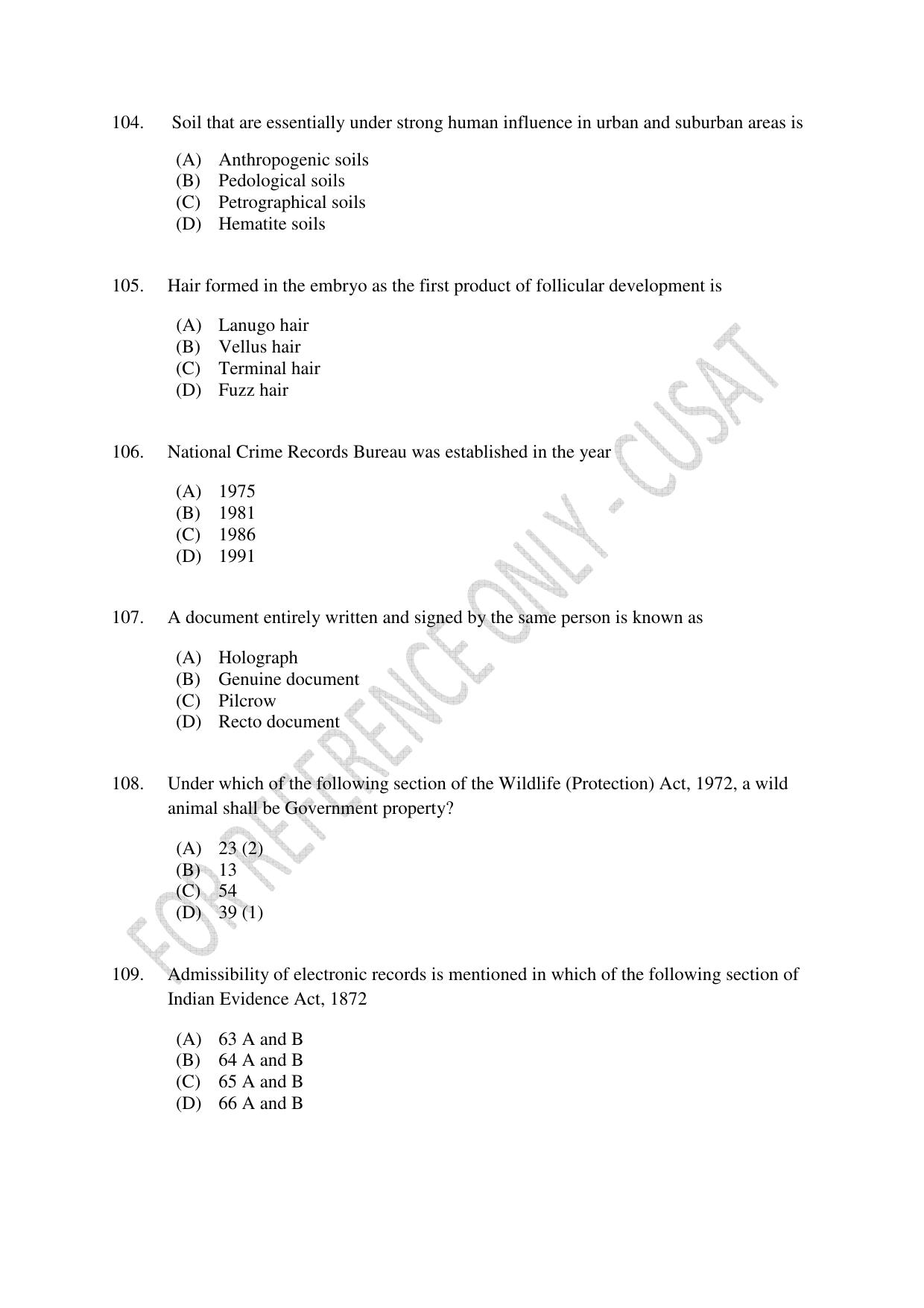 CUSAT CAT 2023 MSC Forensic Science Question Paper - Page 20