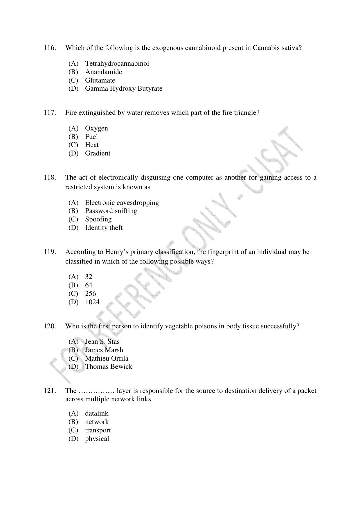 CUSAT CAT 2023 MSC Forensic Science Question Paper - Page 22