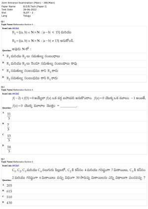 JEE Mains 2022: BTech Telugu (Shift 2) 28-06-2022 Question Paper