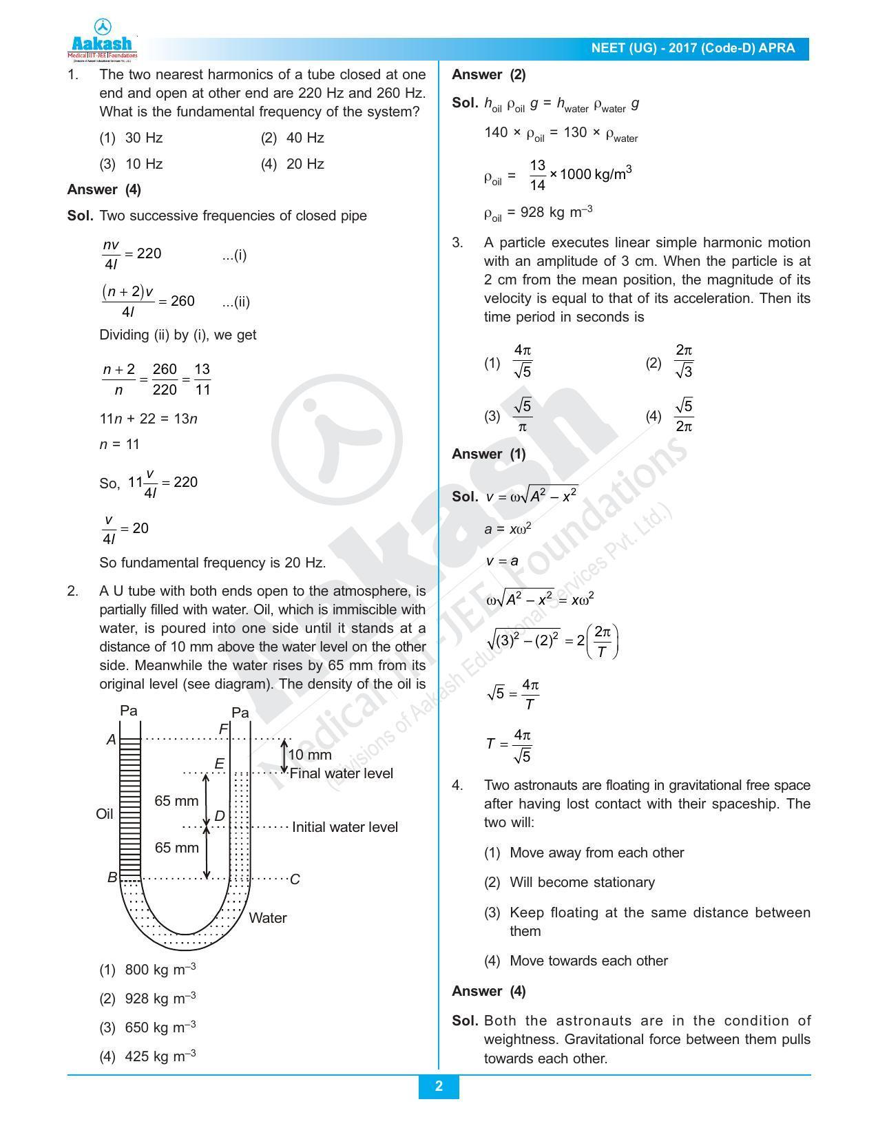  NEET Code D 2017 Answer & Solutions - Page 2