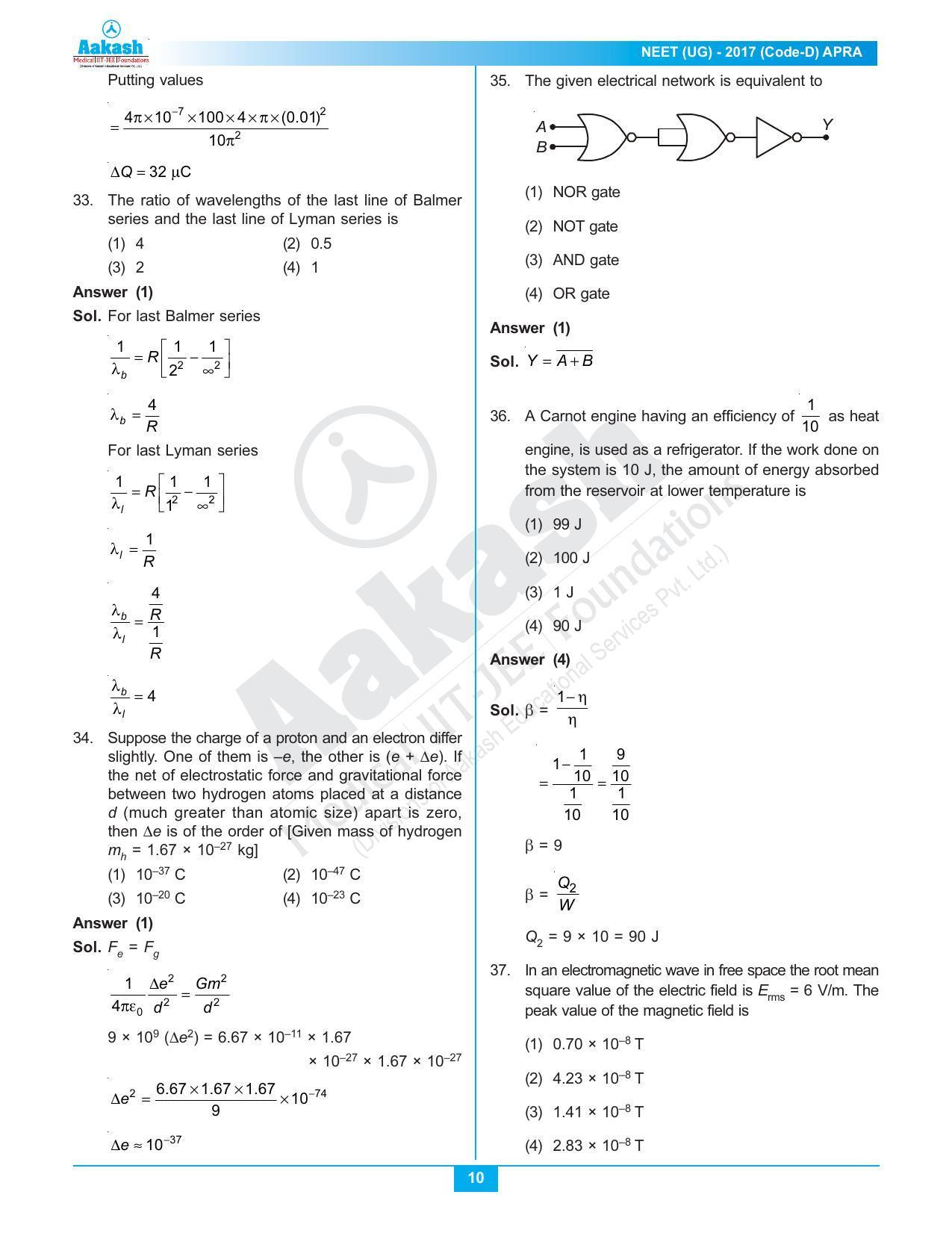  NEET Code D 2017 Answer & Solutions - Page 10