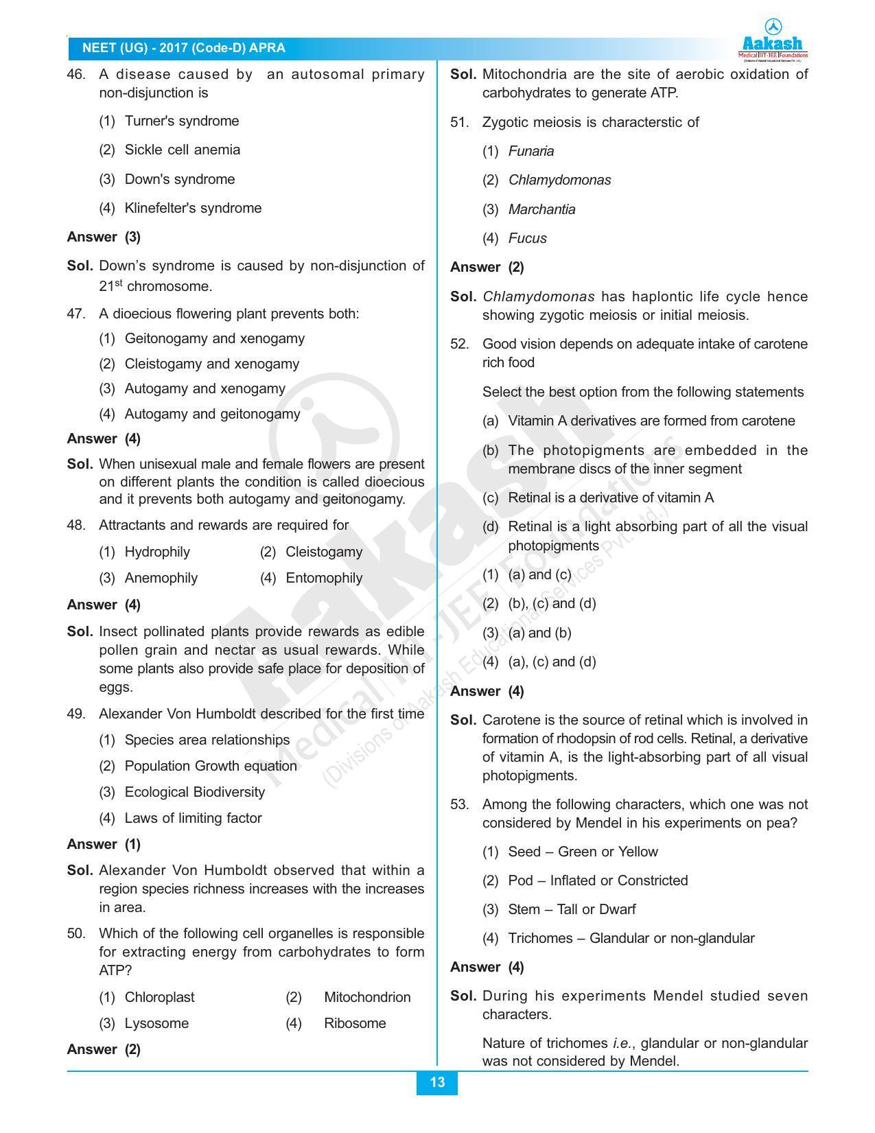  NEET Code D 2017 Answer & Solutions - Page 13