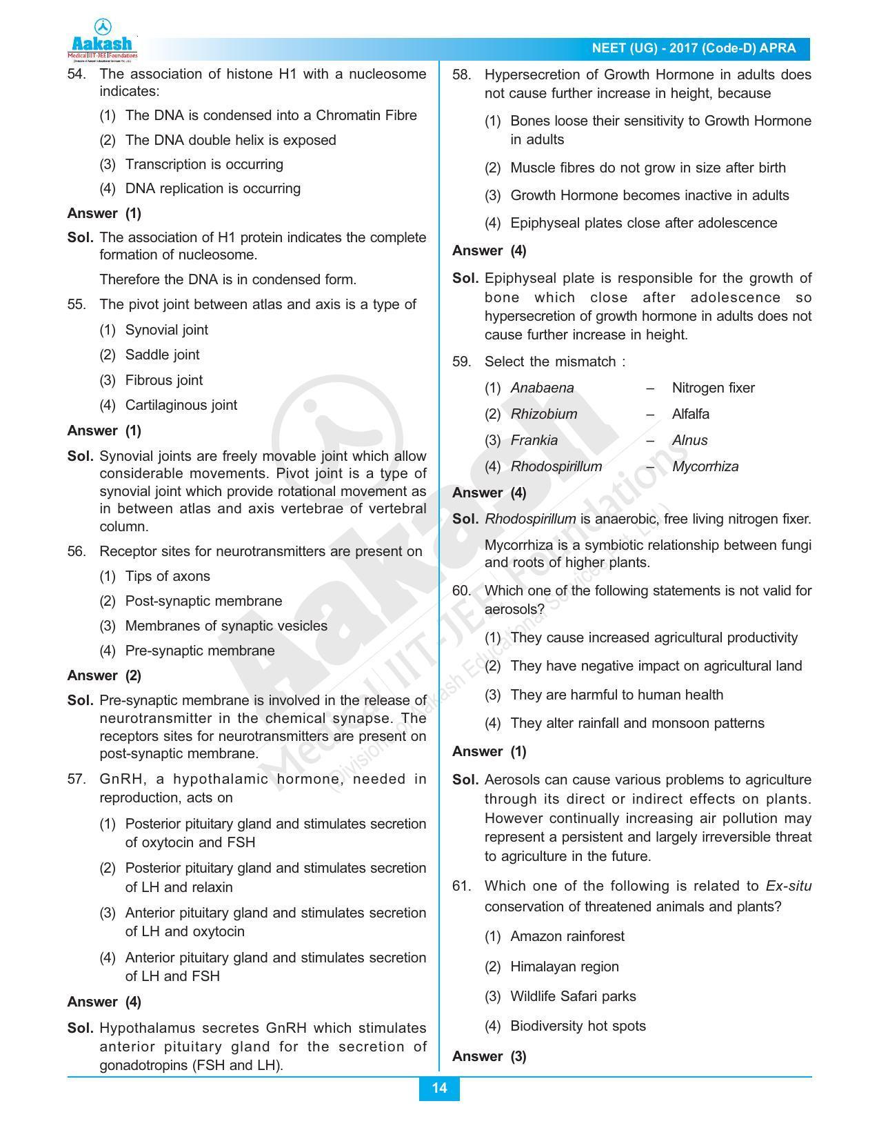  NEET Code D 2017 Answer & Solutions - Page 14