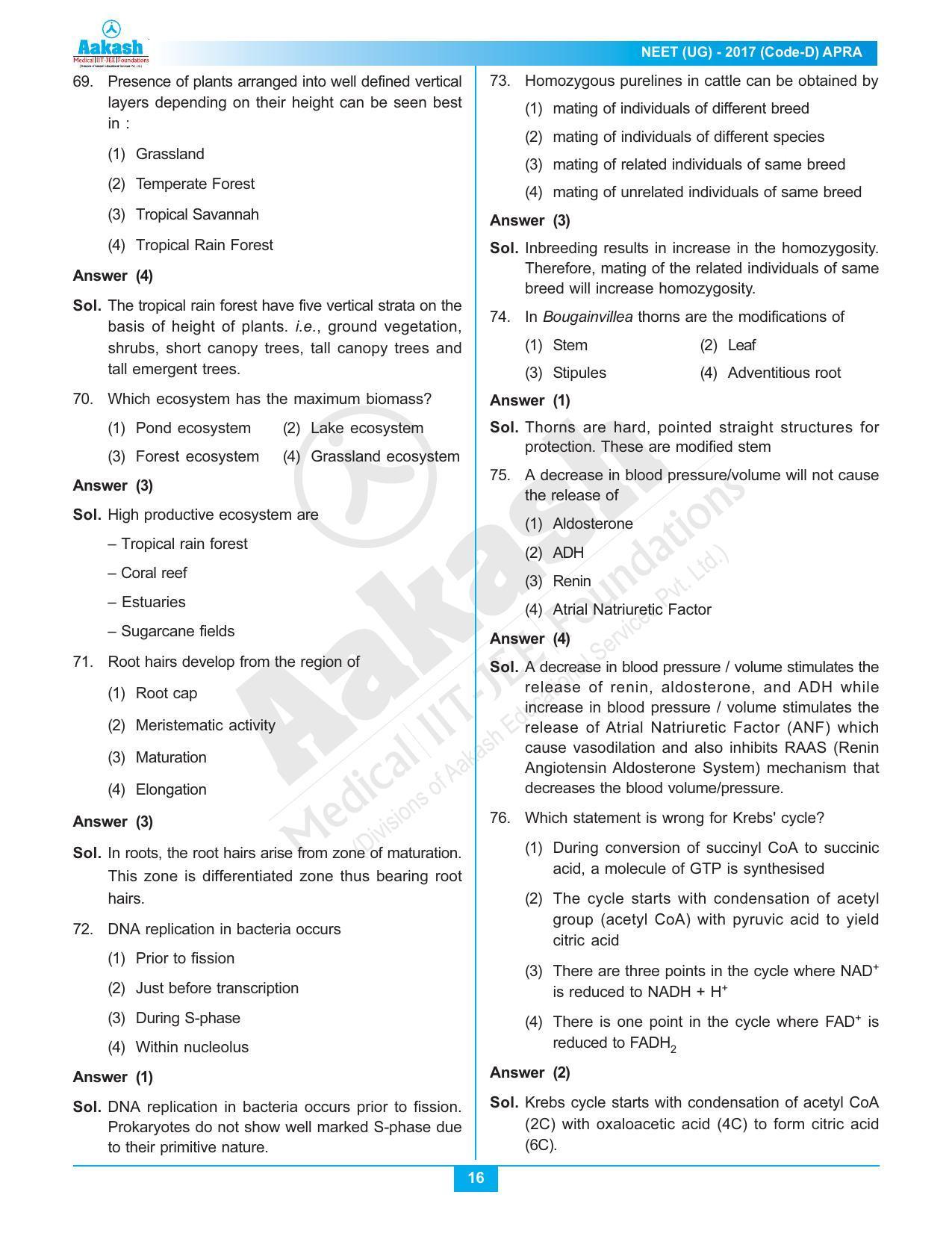  NEET Code D 2017 Answer & Solutions - Page 16