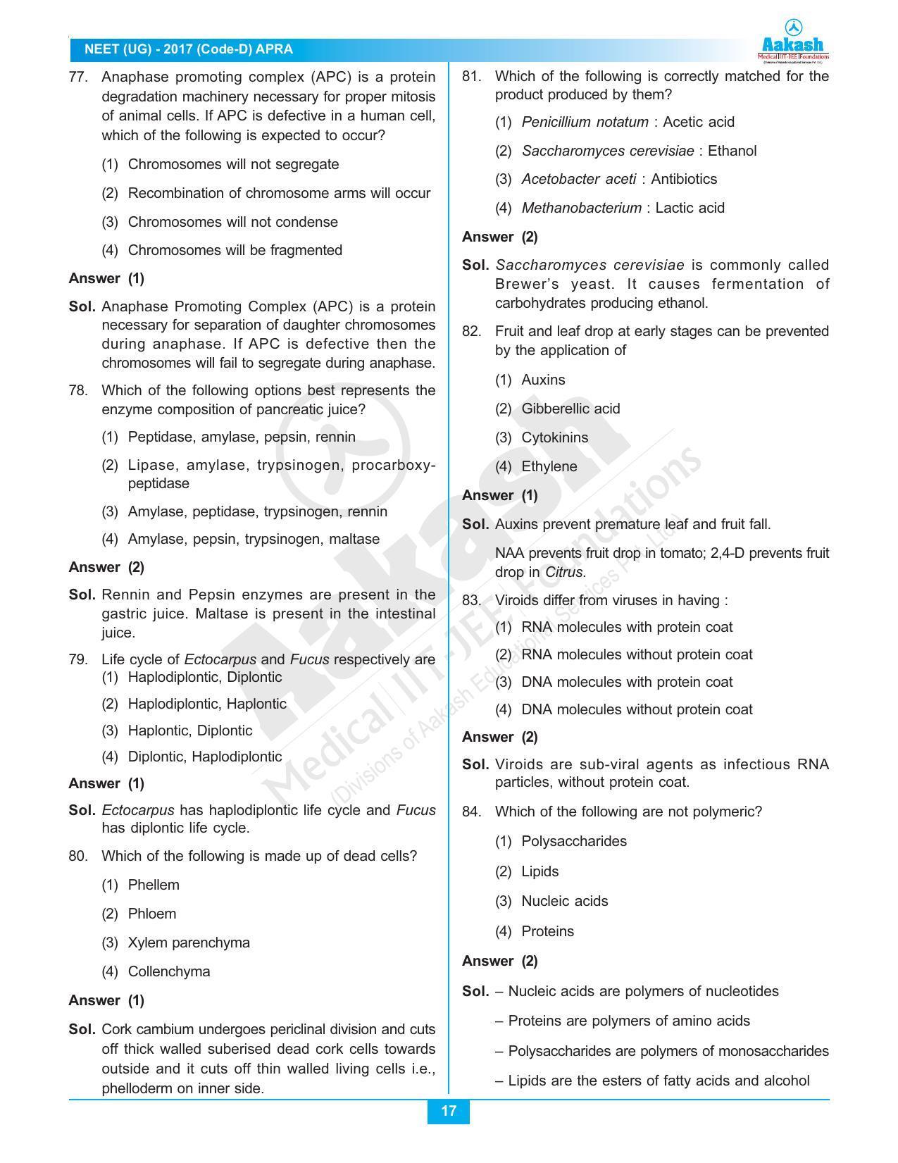  NEET Code D 2017 Answer & Solutions - Page 17