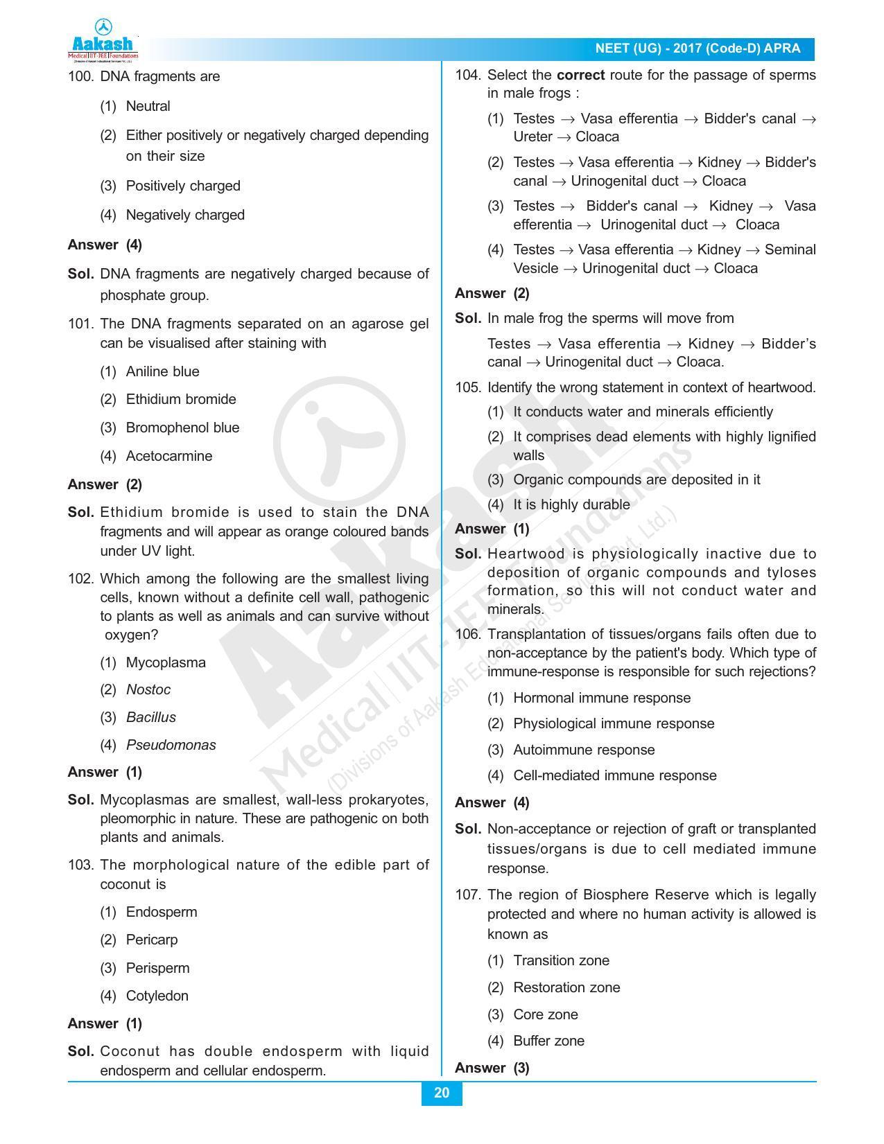  NEET Code D 2017 Answer & Solutions - Page 20