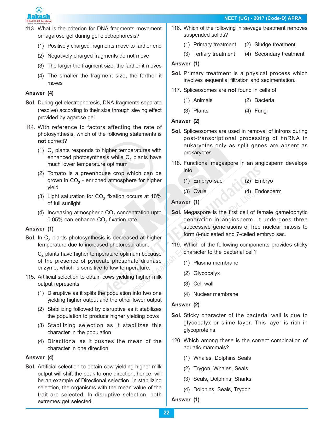  NEET Code D 2017 Answer & Solutions - Page 22