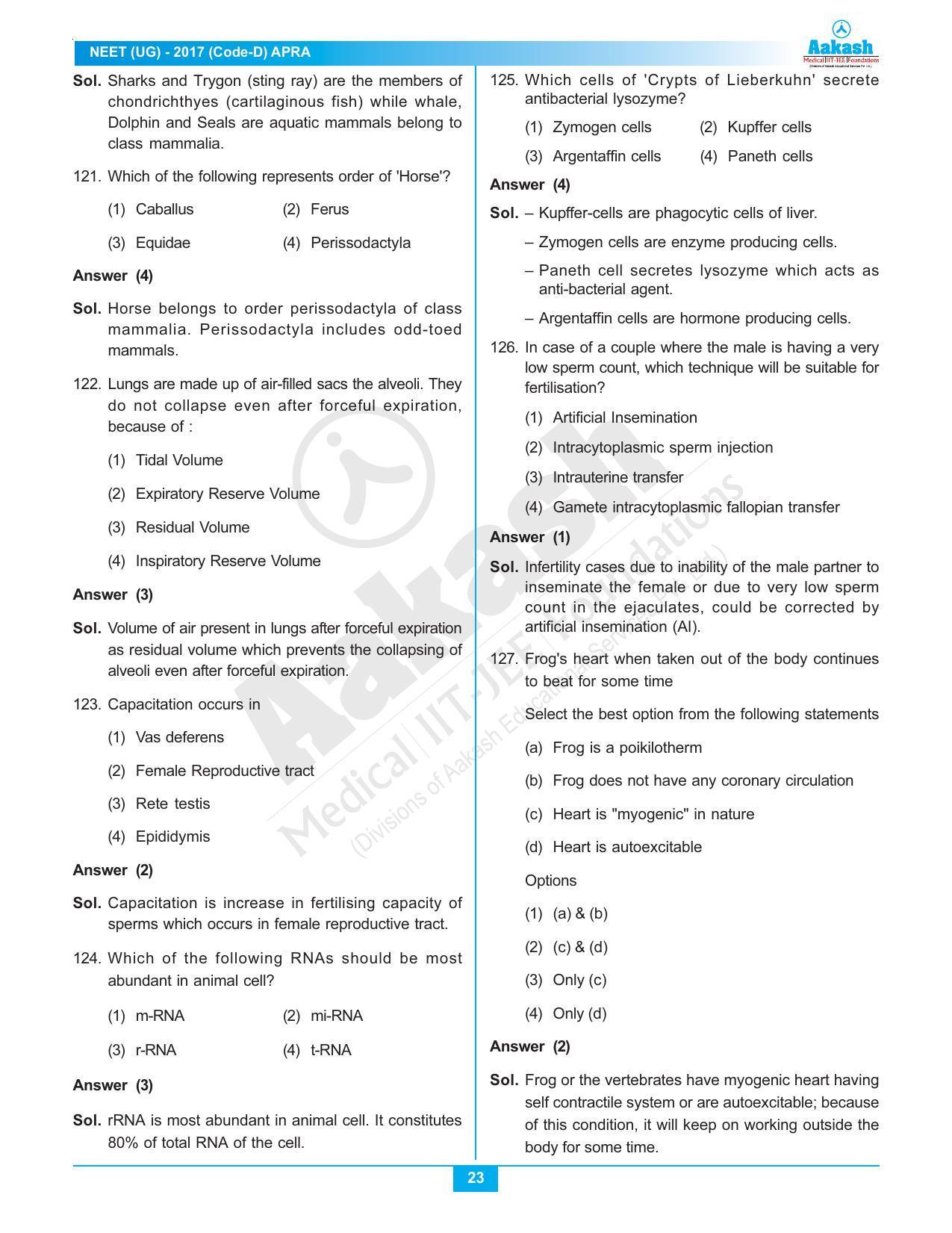  NEET Code D 2017 Answer & Solutions - Page 23