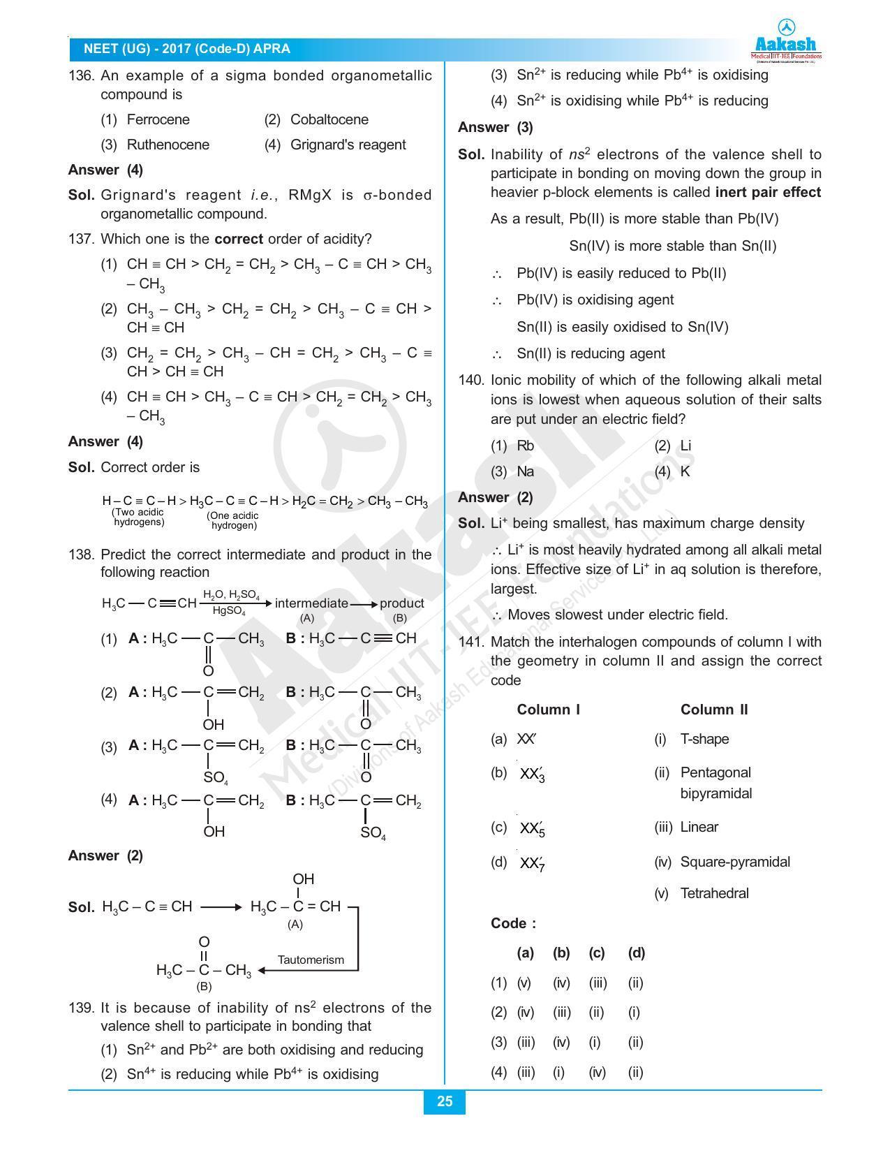  NEET Code D 2017 Answer & Solutions - Page 25