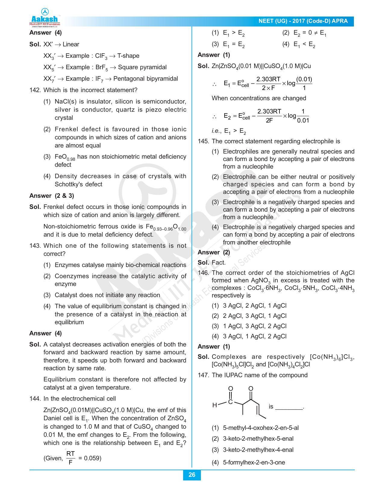  NEET Code D 2017 Answer & Solutions - Page 26