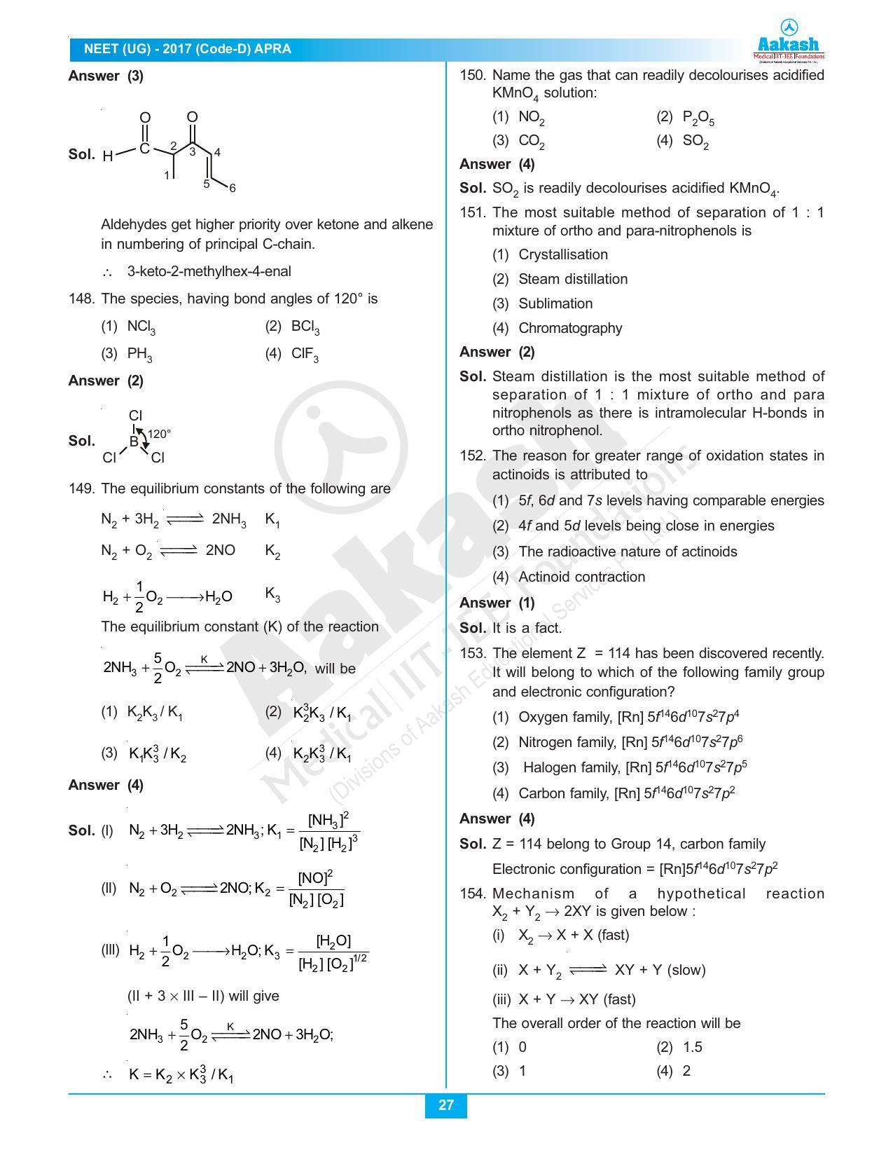  NEET Code D 2017 Answer & Solutions - Page 27