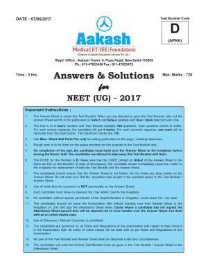  NEET Code D 2017 Answer & Solutions