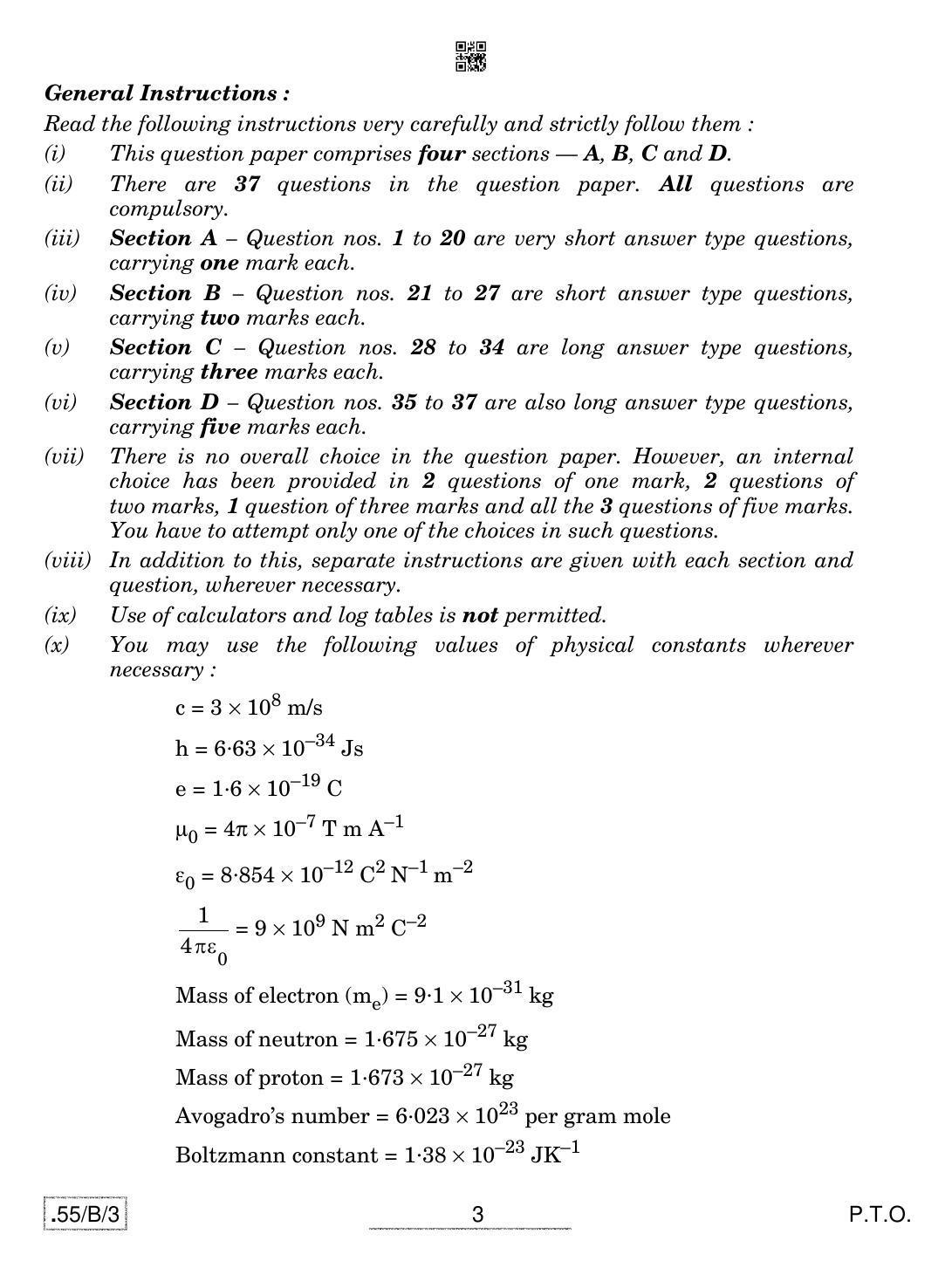 CBSE Class 12 55-C-3 - Physics 2020 Compartment Question Paper - Page 3
