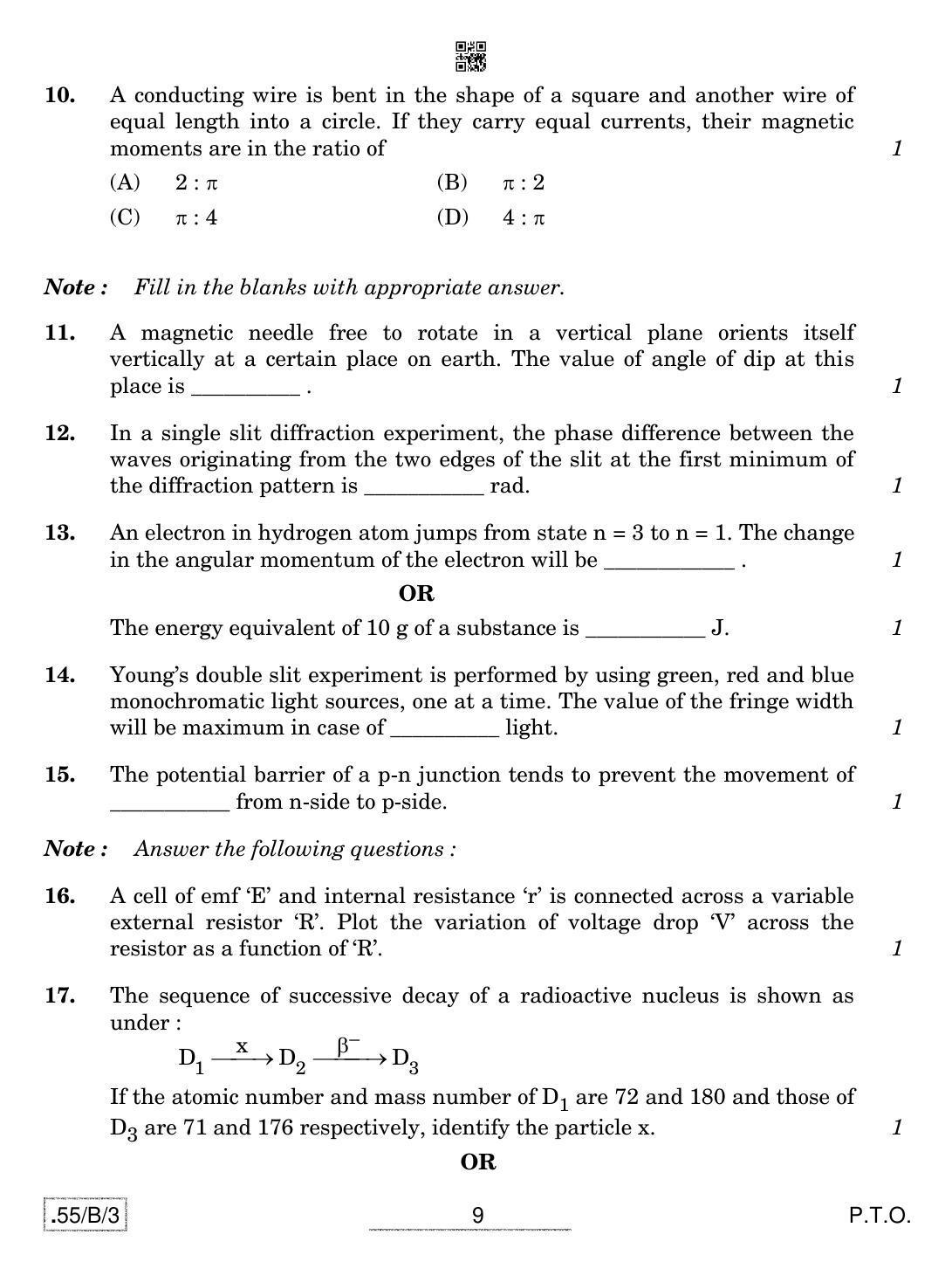 CBSE Class 12 55-C-3 - Physics 2020 Compartment Question Paper - Page 9