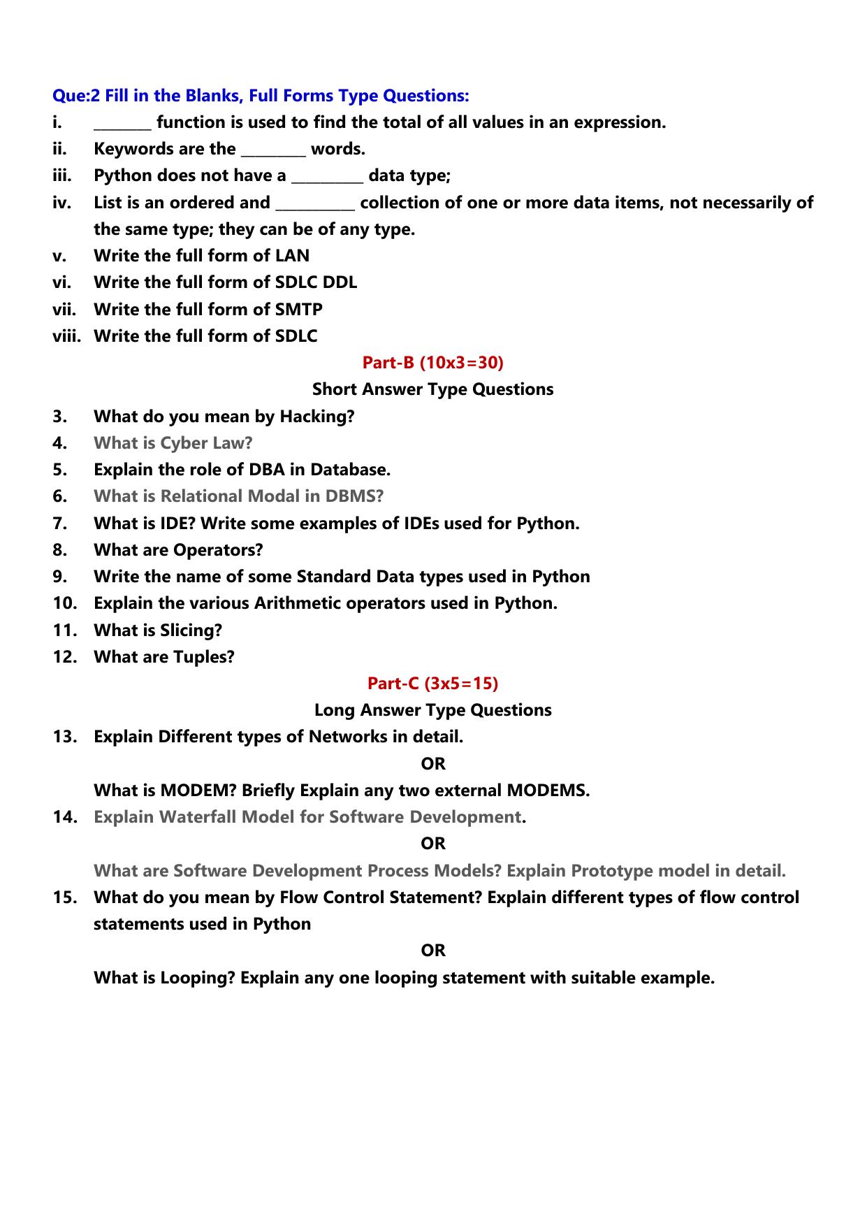 PSEB 12th Computer Application Model Paper 2025 - Page 2