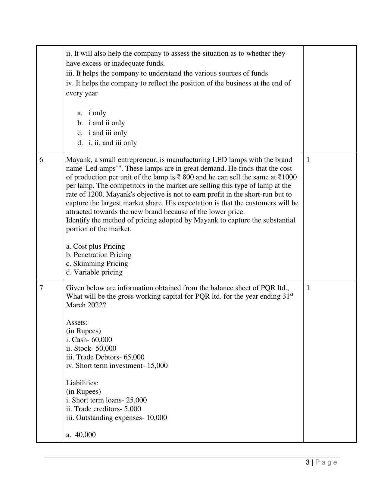 CBSE Class 12 Entrepreneurship Sample Paper 2023 - Page 3