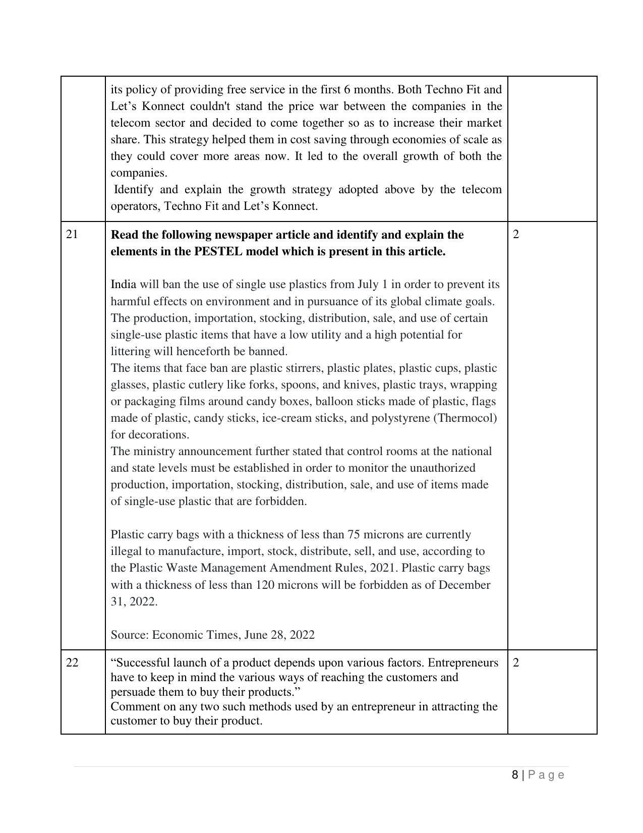 CBSE Class 12 Entrepreneurship Sample Paper 2023 - Page 8
