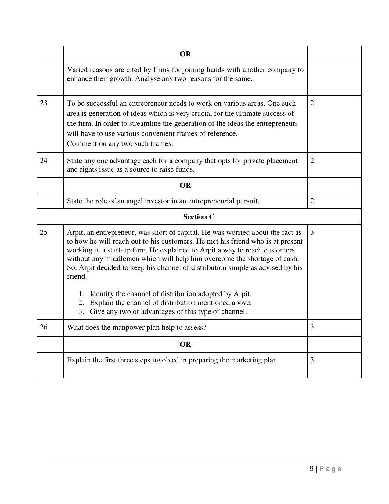 CBSE Class 12 Entrepreneurship Sample Paper 2023 - Page 9