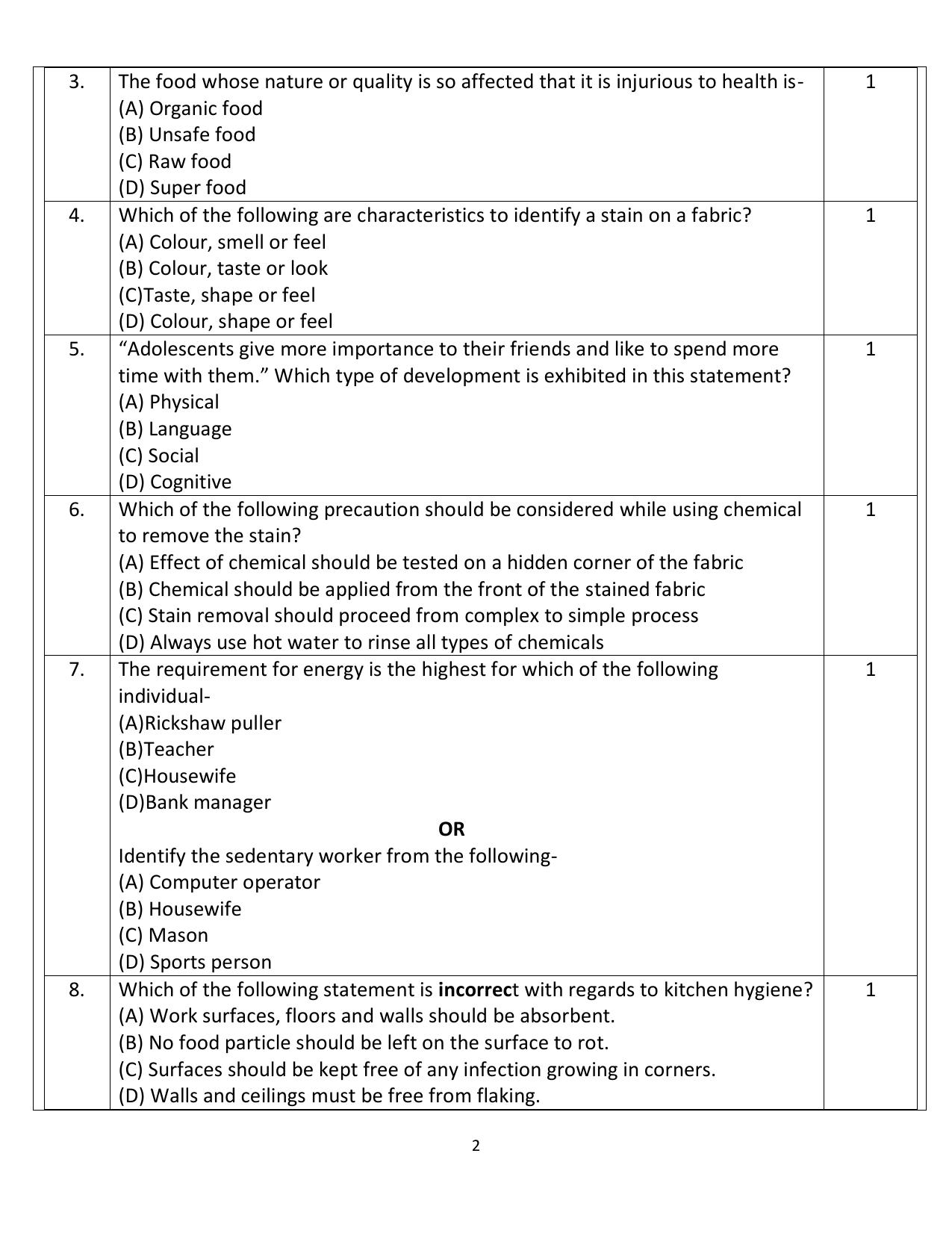 CBSE Class 10 Home Science Sample Paper 2025 - Page 2