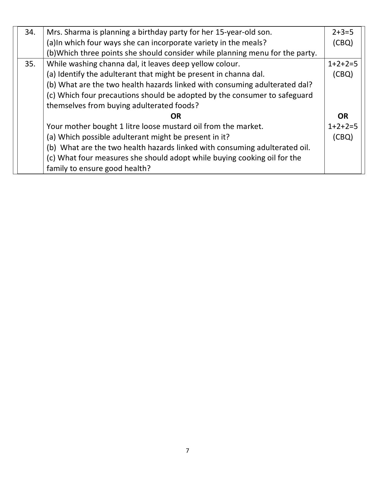 CBSE Class 10 Home Science Sample Paper 2025 - Page 7