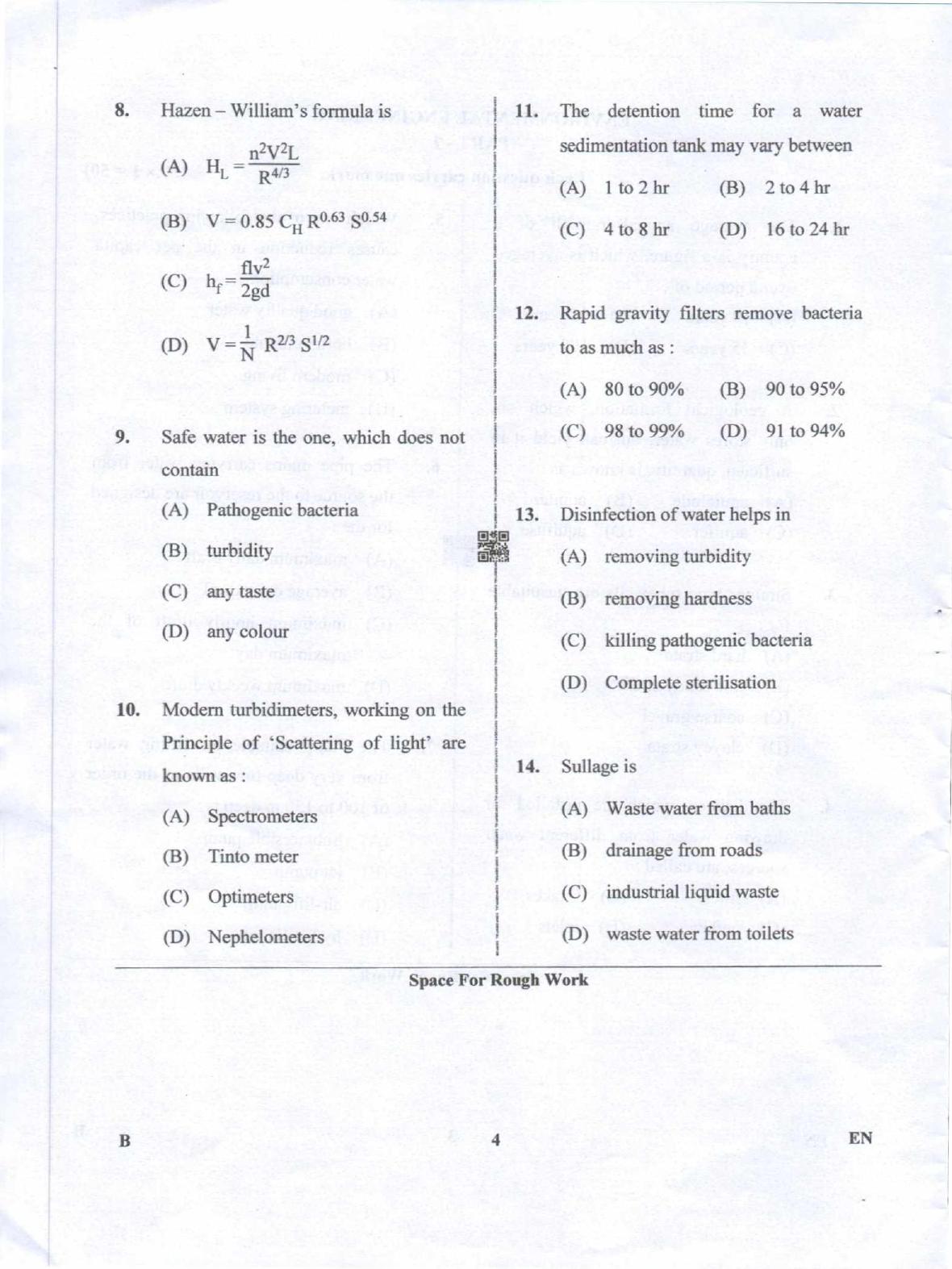 Karnataka PGCET 2019 Environmental Engineering Question Paper - Page 4