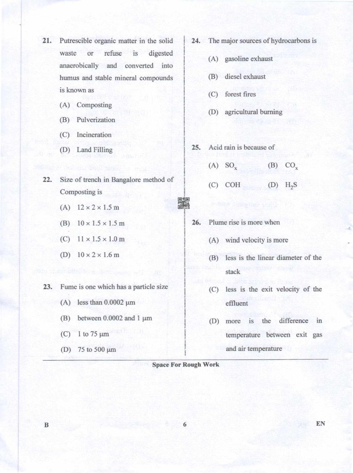 Karnataka PGCET 2019 Environmental Engineering Question Paper - Page 6