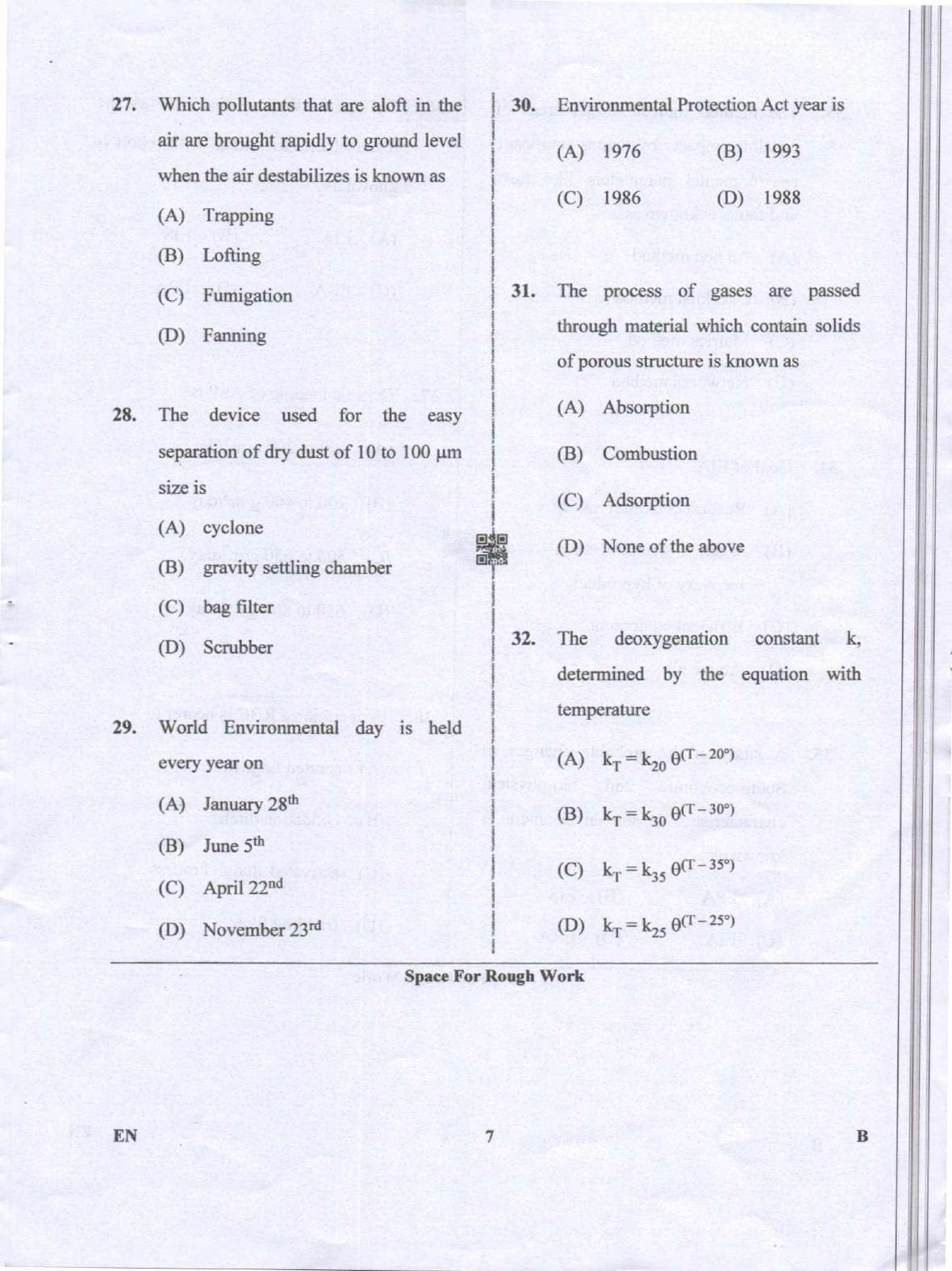 Karnataka PGCET 2019 Environmental Engineering Question Paper - Page 7