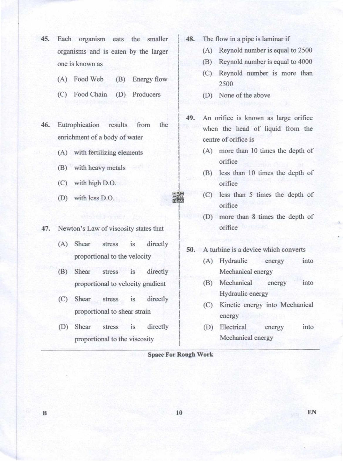 Karnataka PGCET 2019 Environmental Engineering Question Paper - Page 10