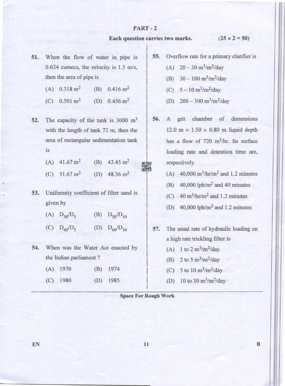 Karnataka PGCET 2019 Environmental Engineering Question Paper - Page 11