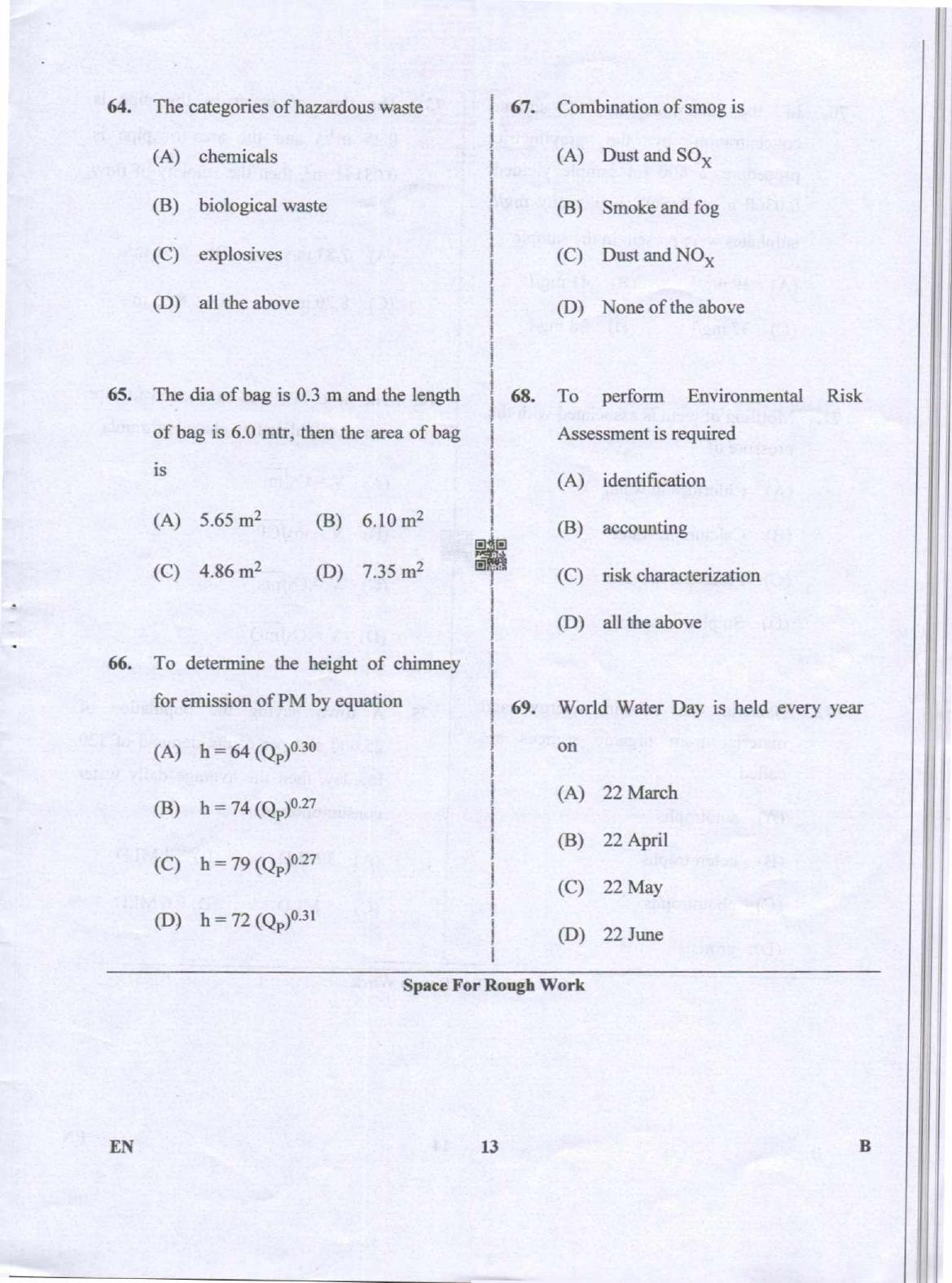 Karnataka PGCET 2019 Environmental Engineering Question Paper - Page 13