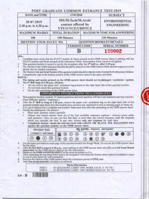 Karnataka PGCET 2019 Environmental Engineering Question Paper