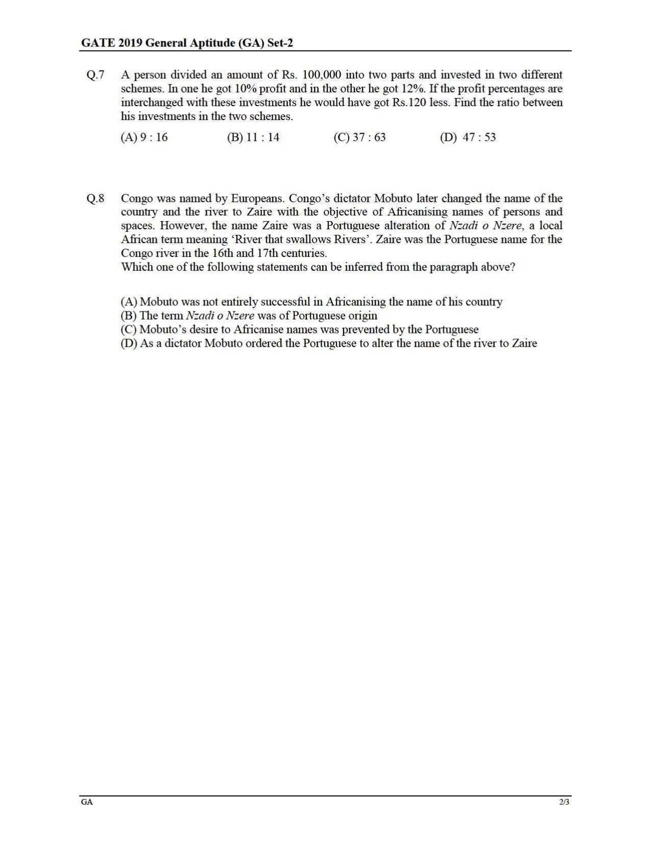 GATE 2019 Mechanical Engineering (ME) Question Paper - Page 3