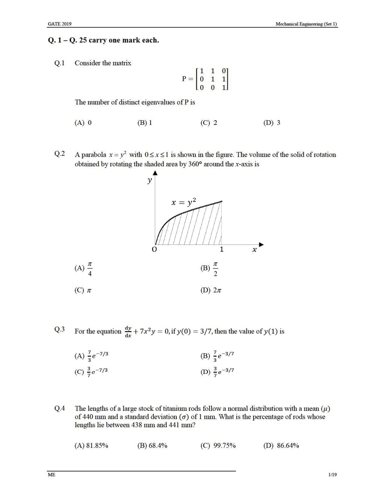 GATE 2019 Mechanical Engineering (ME) Question Paper - Page 5