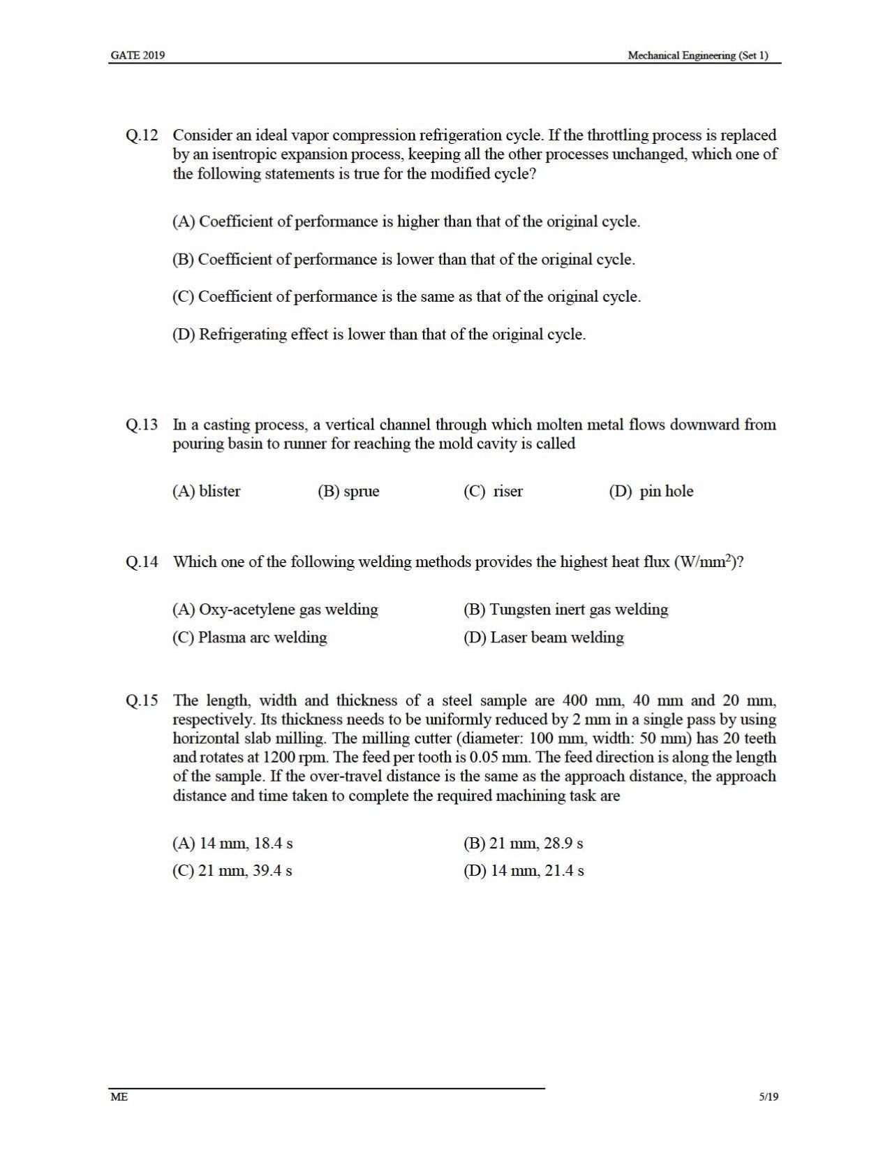 GATE 2019 Mechanical Engineering (ME) Question Paper - Page 9