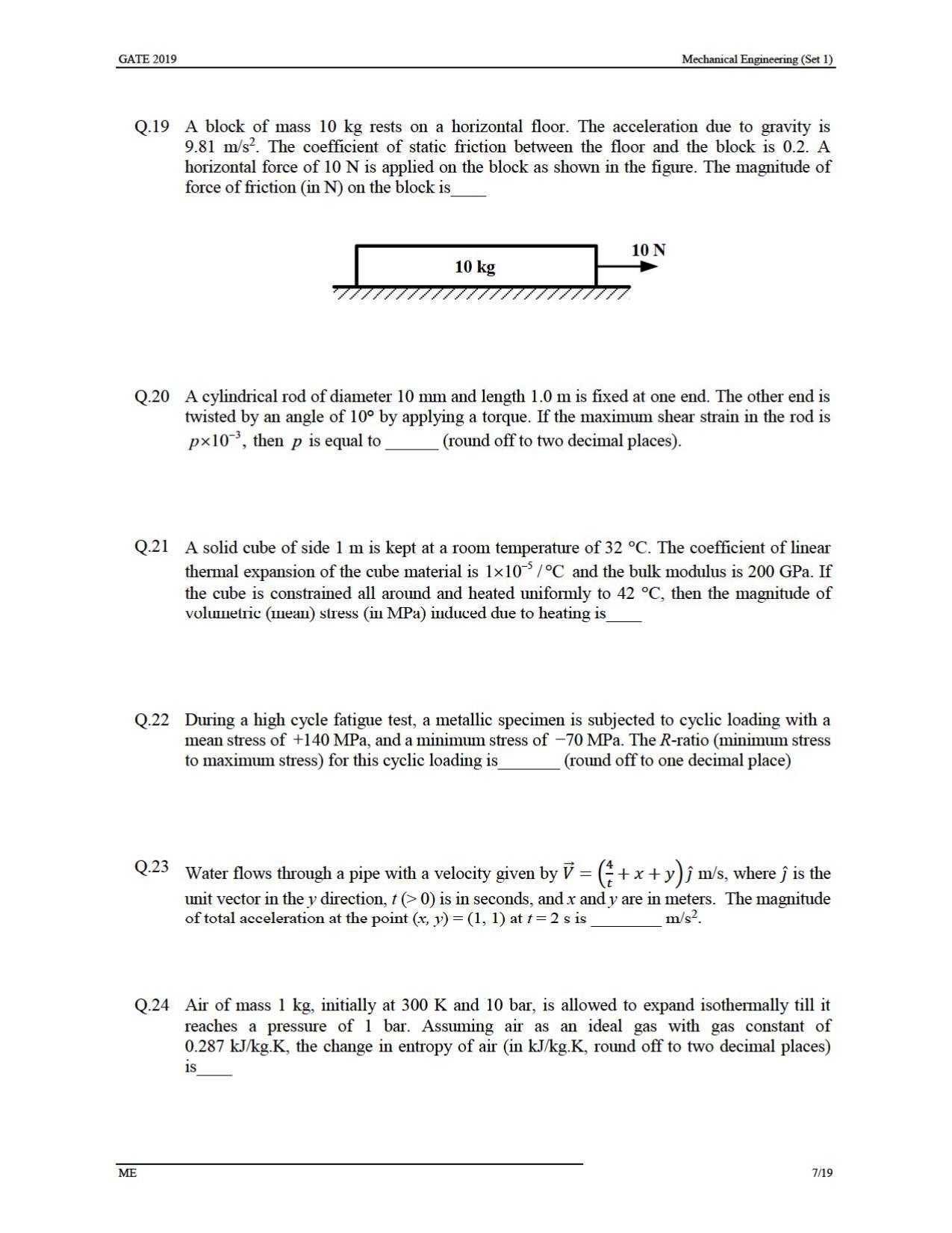 GATE 2019 Mechanical Engineering (ME) Question Paper - Page 11