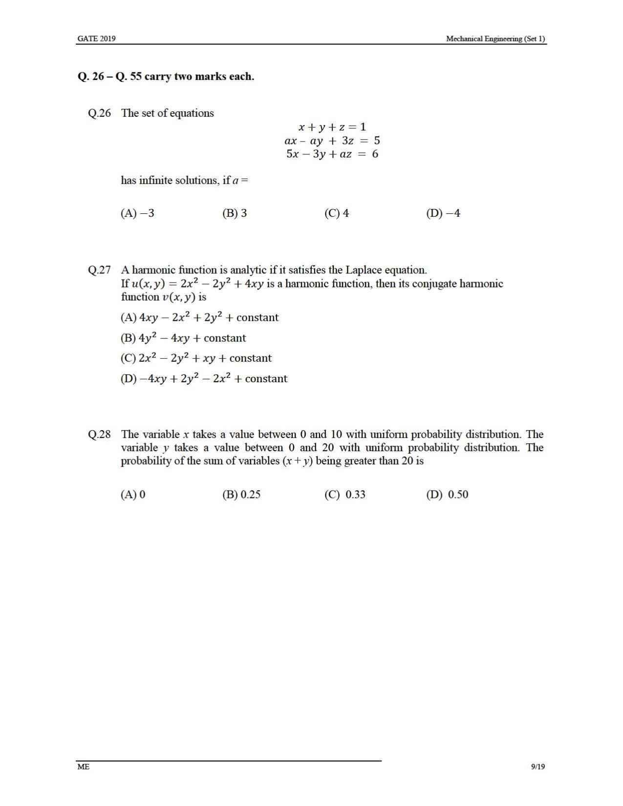 GATE 2019 Mechanical Engineering (ME) Question Paper - Page 13