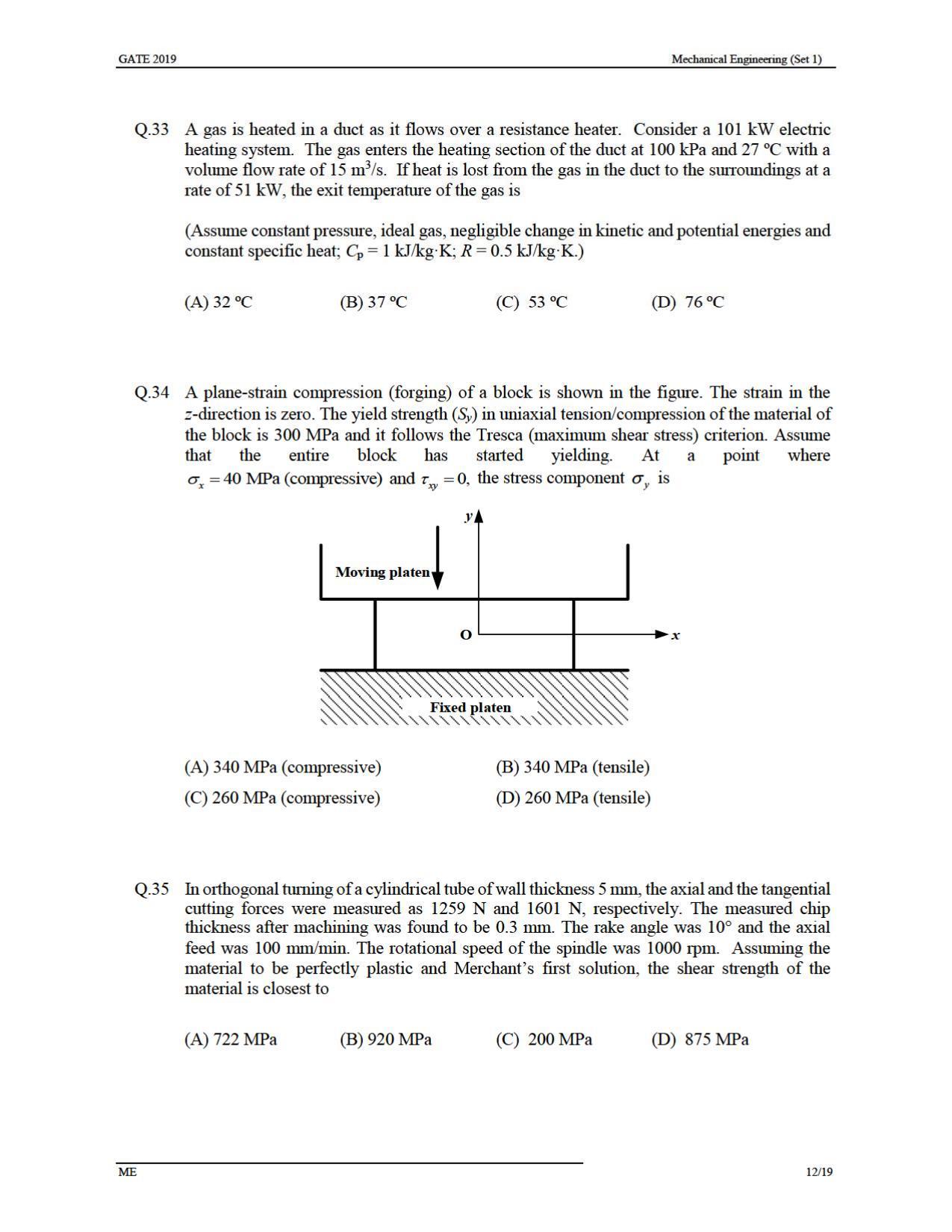 GATE 2019 Mechanical Engineering (ME) Question Paper - Page 16
